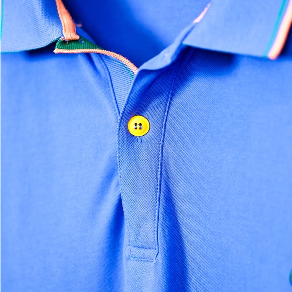 Shockly Italy Men’s Polo Shirt – Blue with Peach & Green Trim - Picture 5 of 5